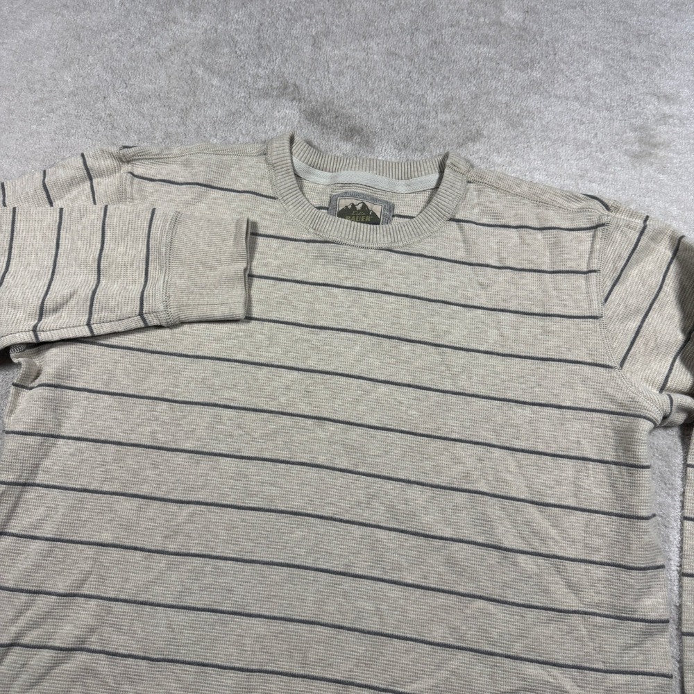 Eddie Bauer Thermal Shirt Mens XL Beige Striped Sport Shop Long Sleeve Waffle